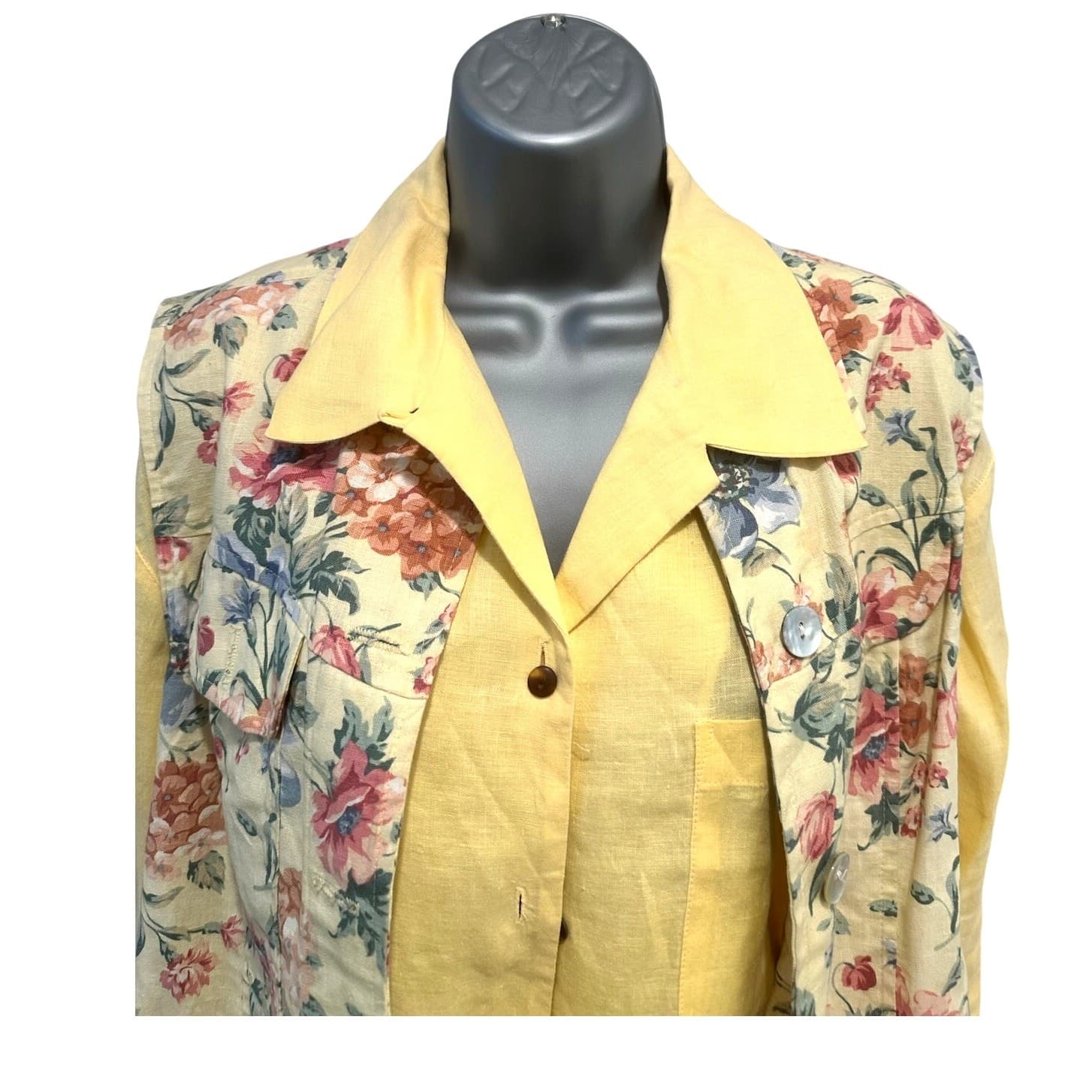 Carroll Reed/Bushwacker USA Vintage Linen Soft Yellow Floral Skirt Blouse Vest-8 - Thumbnail 2