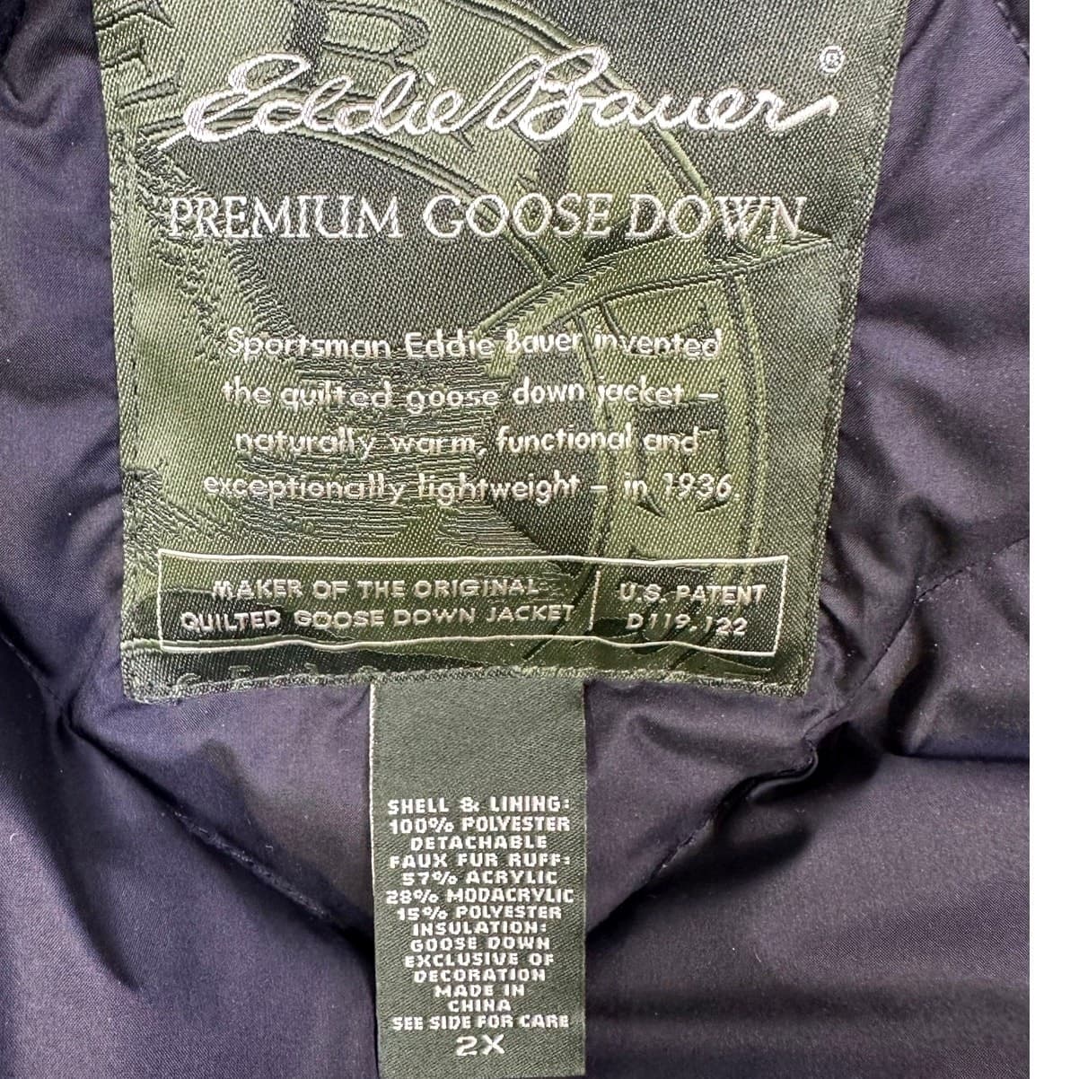 Eddie Bauer Black Quilted Goose Down Jacket Size 2X Detachable Hood-Excellent - Thumbnail 2