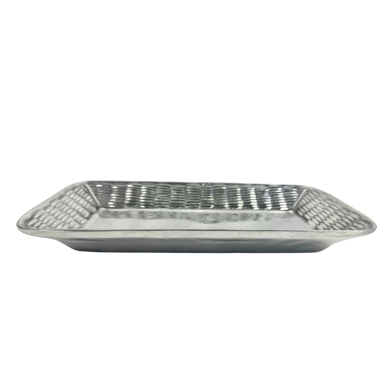 Aluminum Pewter Basket Weave Accented Bread Serving Tray - Thumbnail 3