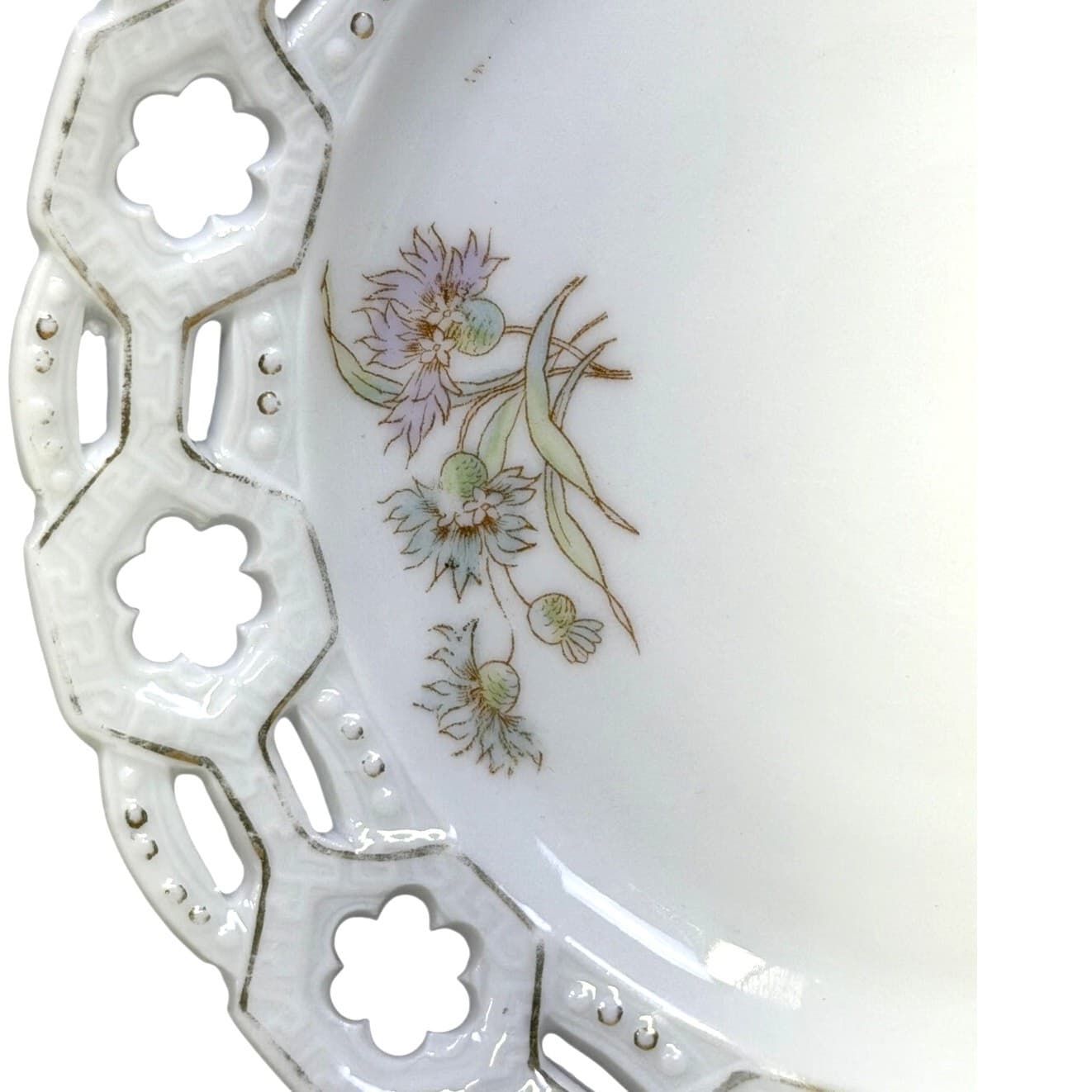Antique 1912-1918 Merkelsgrun Austrian Hand Painted Reticulated Scalloped Edge - Thumbnail 3