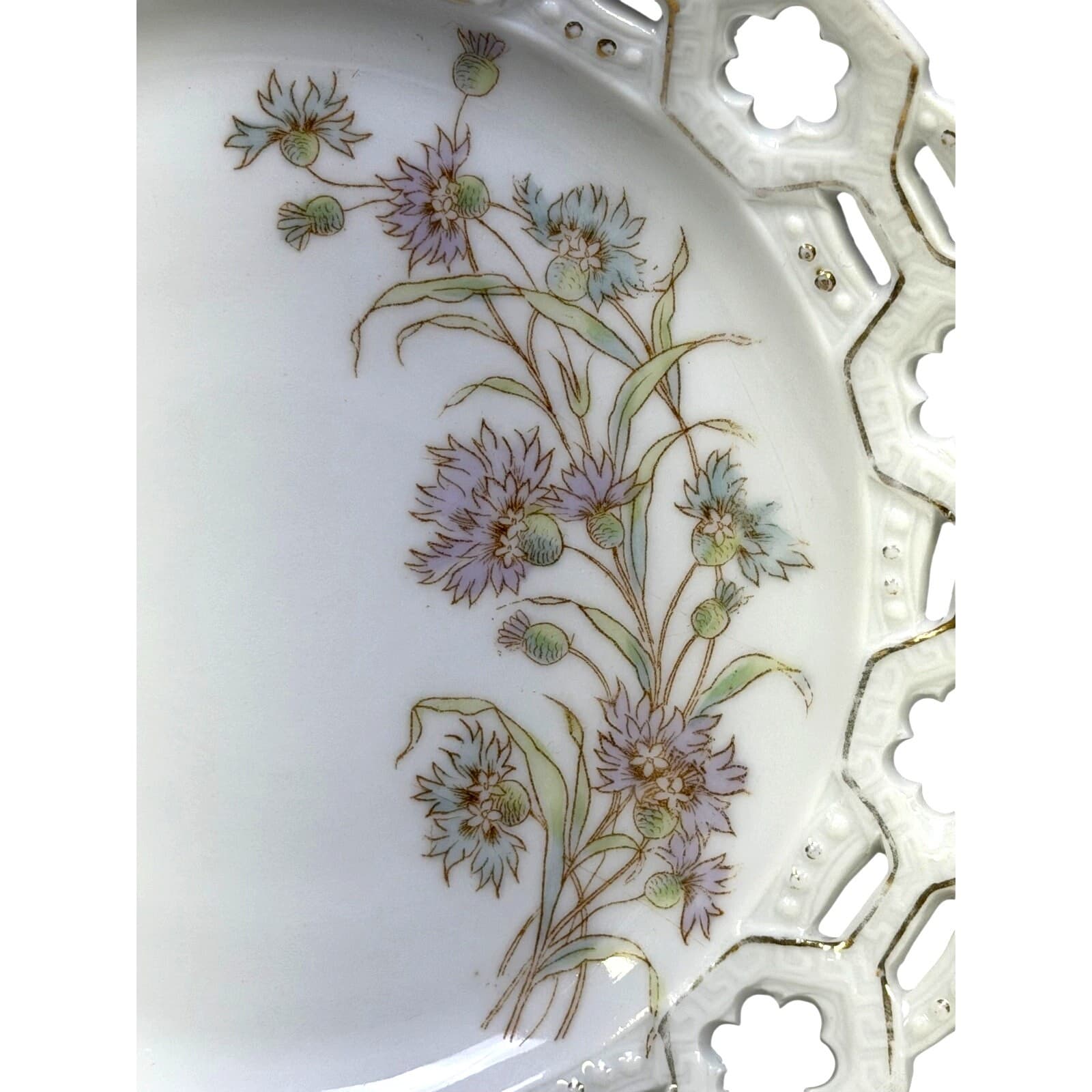 Antique 1912-1918 Merkelsgrun Austrian Hand Painted Reticulated Scalloped Edge - Thumbnail 2