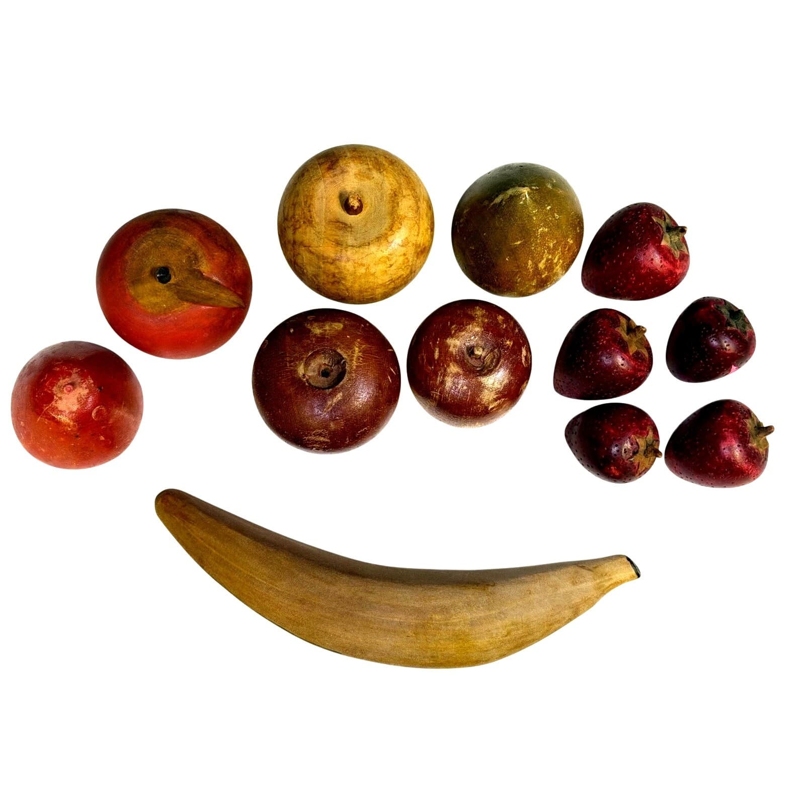 Carved Wooden Vintage Decorative Subtle Colors Variety of Fruit-12 Pieces - Thumbnail 3