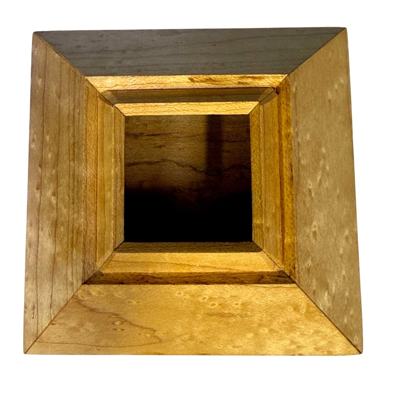 Wooden Bird's Eye Maple Pyramid Trinket Box 3" Tall x 4" Square Base-Excellent - Thumbnail 7