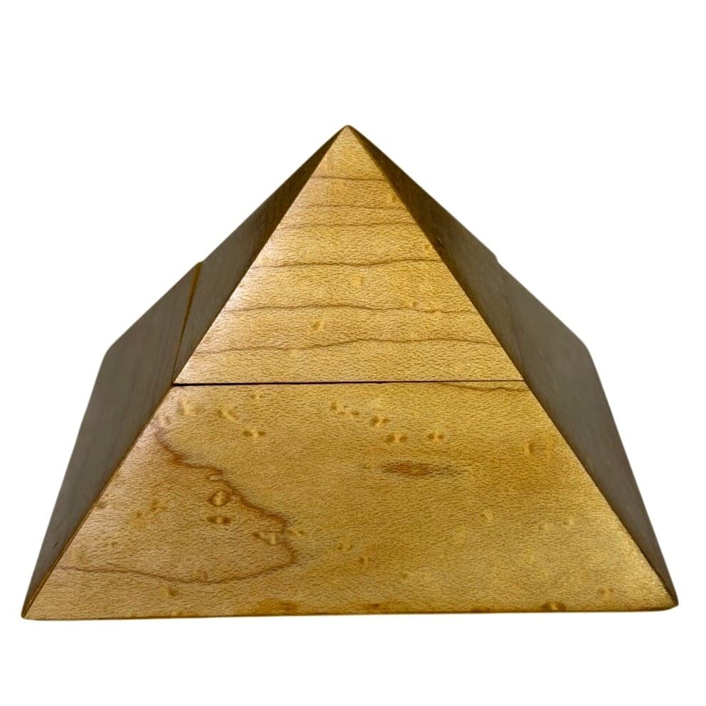 Wooden Bird's Eye Maple Pyramid Trinket Box 3" Tall x 4" Square Base-Excellent - Thumbnail 4
