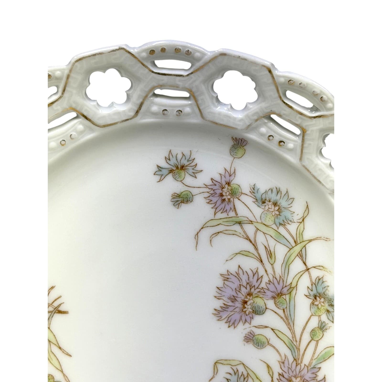 Antique 1912-1918 Merkelsgrun Austrian Hand Painted Reticulated Scalloped Edge - Thumbnail 4