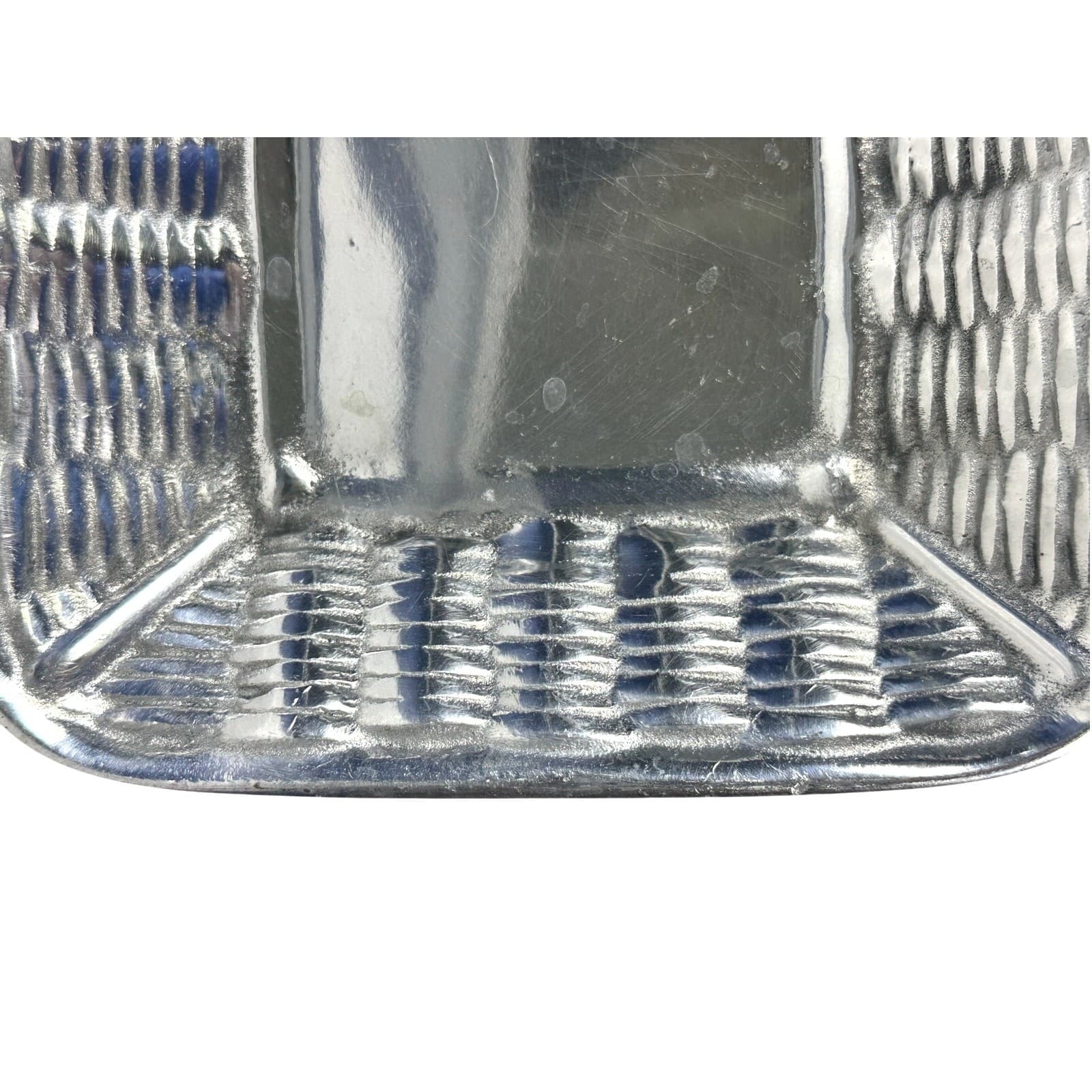 Aluminum Pewter Basket Weave Accented Bread Serving Tray - Thumbnail 2