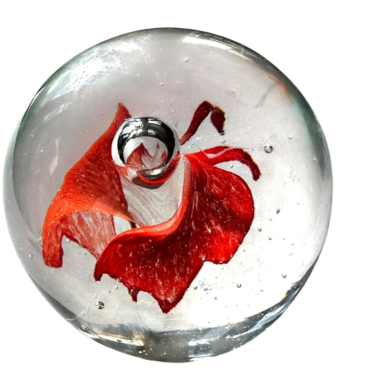 Murano Style Art Glass Paperweight Coral Butterfly Clear Glass Bubble Decor - Thumbnail 5
