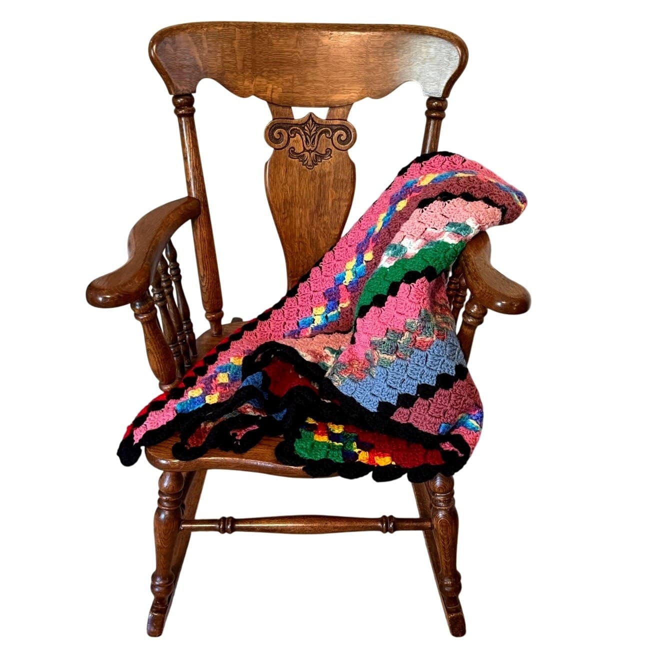 Handmade Vintage Shell Stitch Crochet Afghan Throw Blanket 53x53 Multicolor