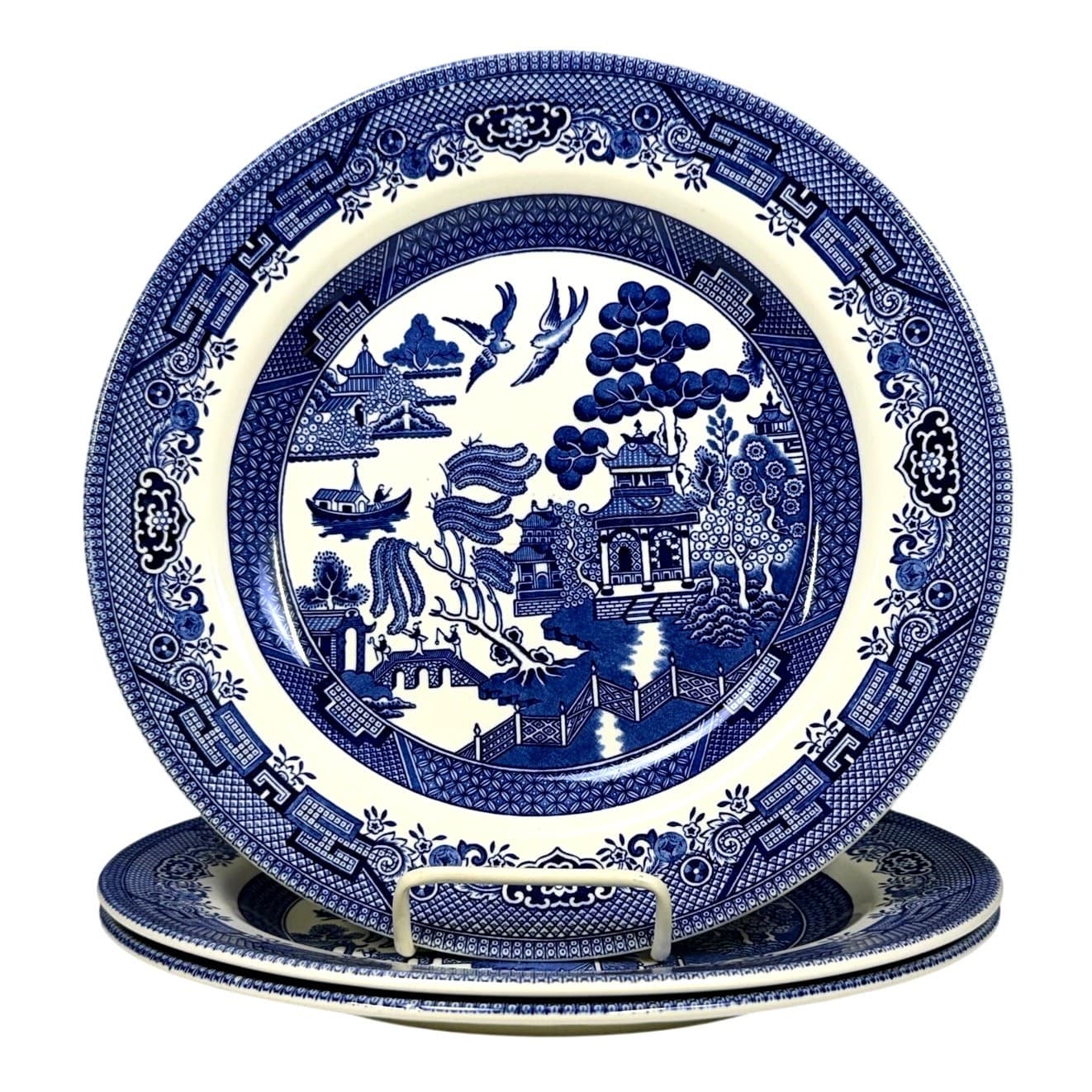 Vintage Churchill England Blue Willow Dinner Plate 10 1/4” Set of 3