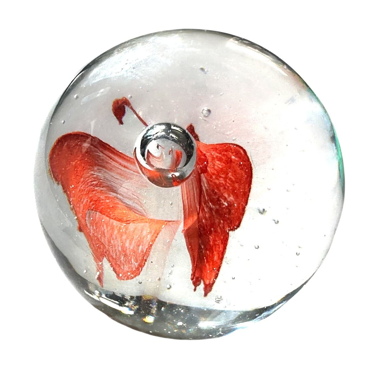 Murano Style Art Glass Paperweight Coral Butterfly Clear Glass Bubble Decor - Thumbnail 2
