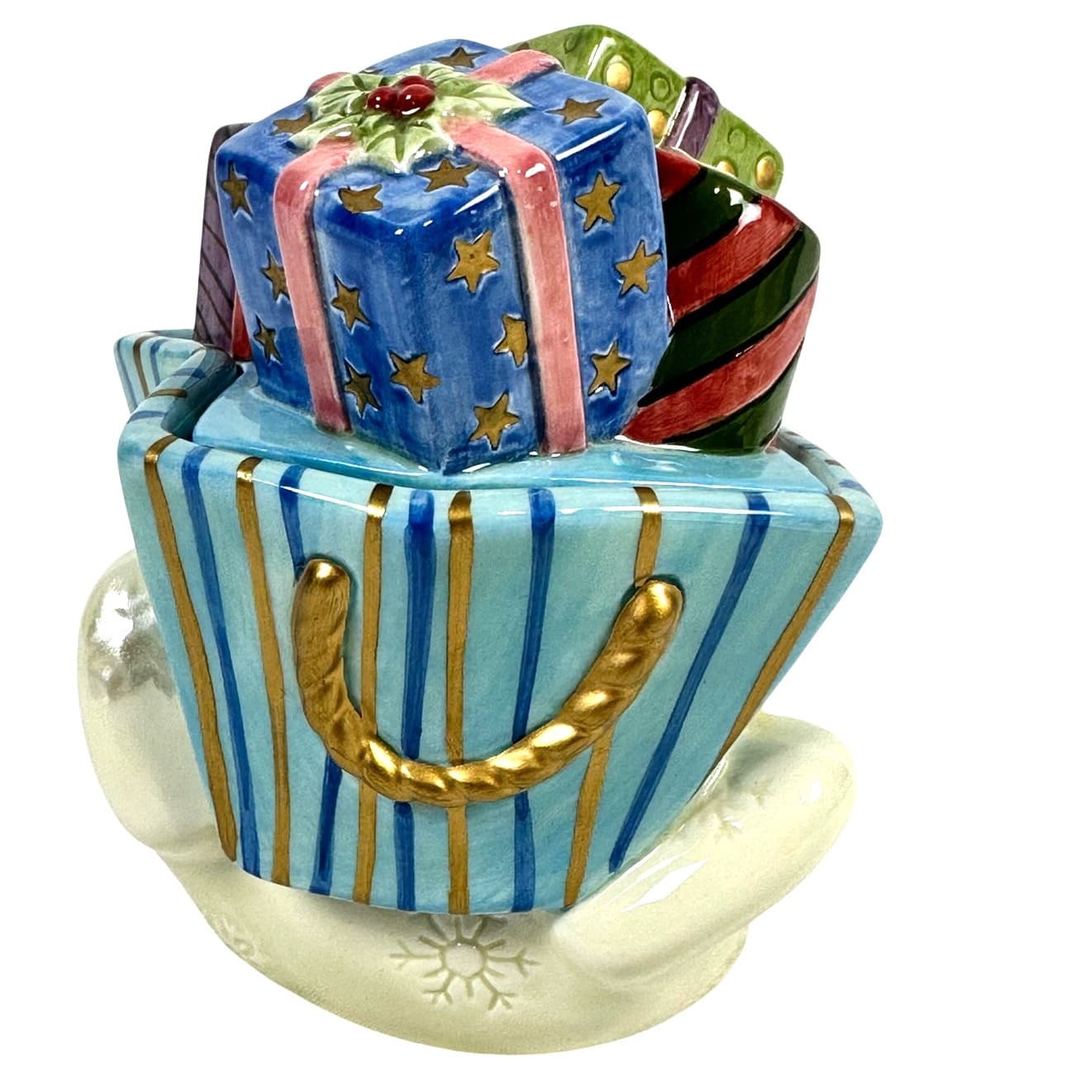 Fitz and Floyd Frosty Folks Snowman Candy Dish Sugar Bowl Trinket Dish-Excellent - Thumbnail 4