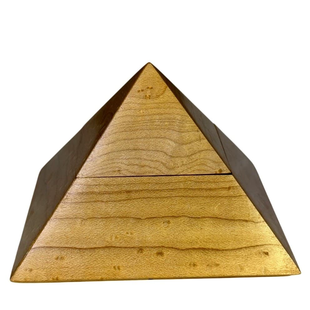 Wooden Bird's Eye Maple Pyramid Trinket Box 3" Tall x 4" Square Base-Excellent - Thumbnail 3