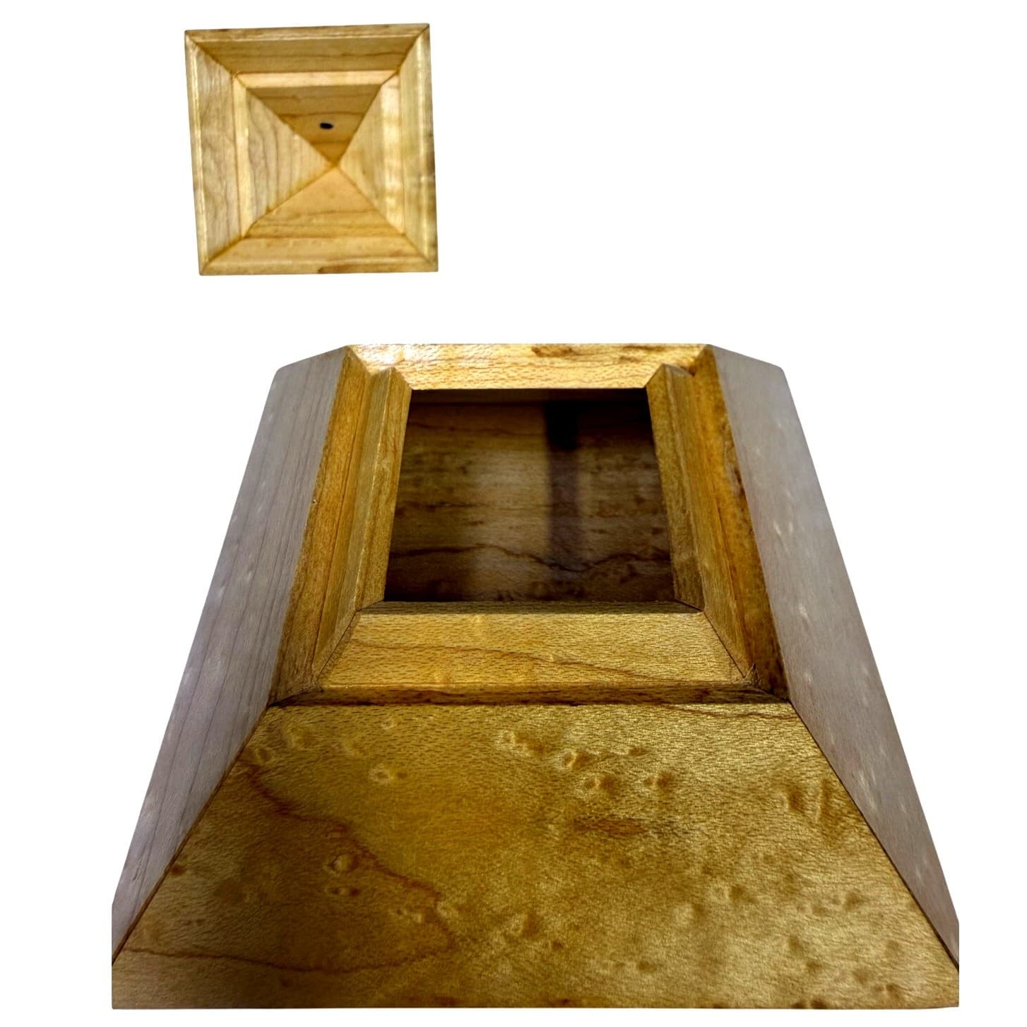 Wooden Bird's Eye Maple Pyramid Trinket Box 3" Tall x 4" Square Base-Excellent - Thumbnail 8