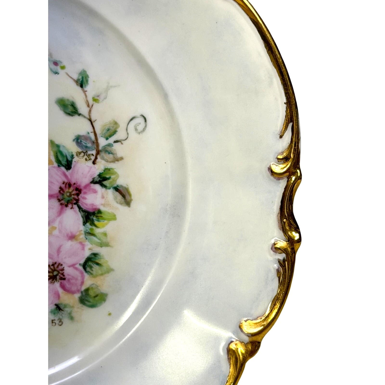 Hutschenreuther Bavaria Germany Porcelain Floral Hand Painted Plate Gold Accents - Thumbnail 6