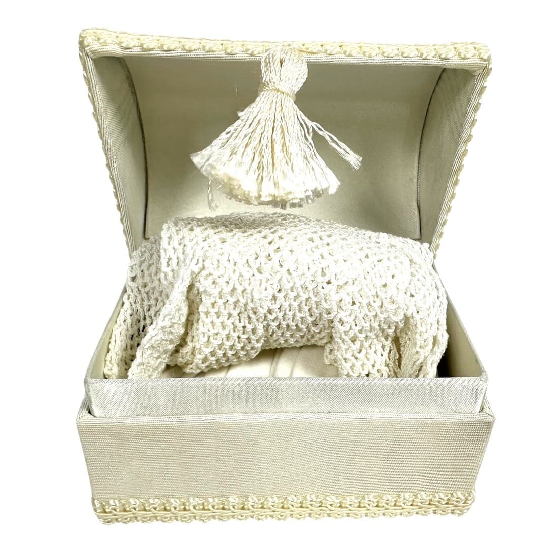 Child’s Crocheted Lace Dress Gloves/Pair of Linen Gloves in Silk Treasure Chest