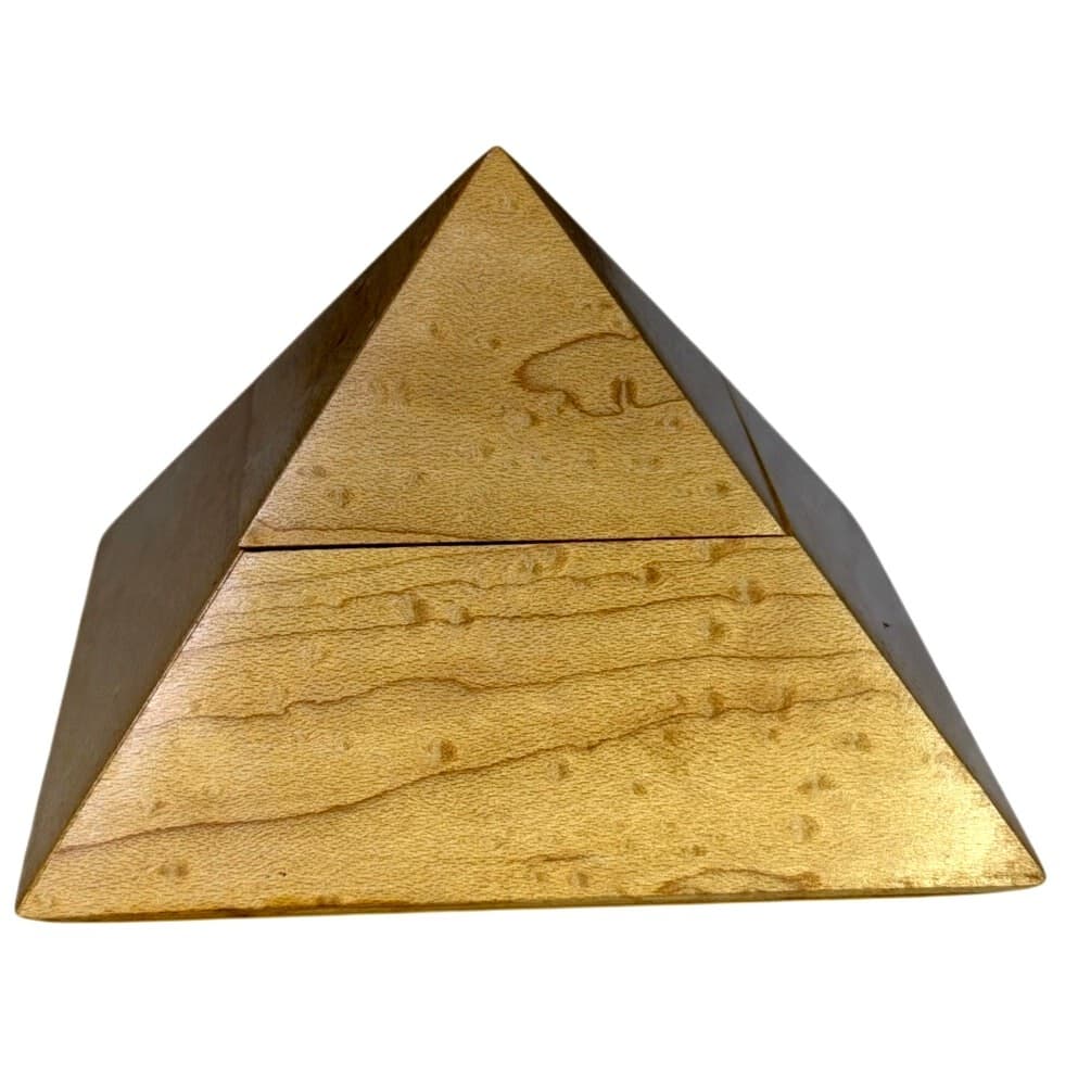 Wooden Bird's Eye Maple Pyramid Trinket Box 3" Tall x 4" Square Base-Excellent - Thumbnail 2