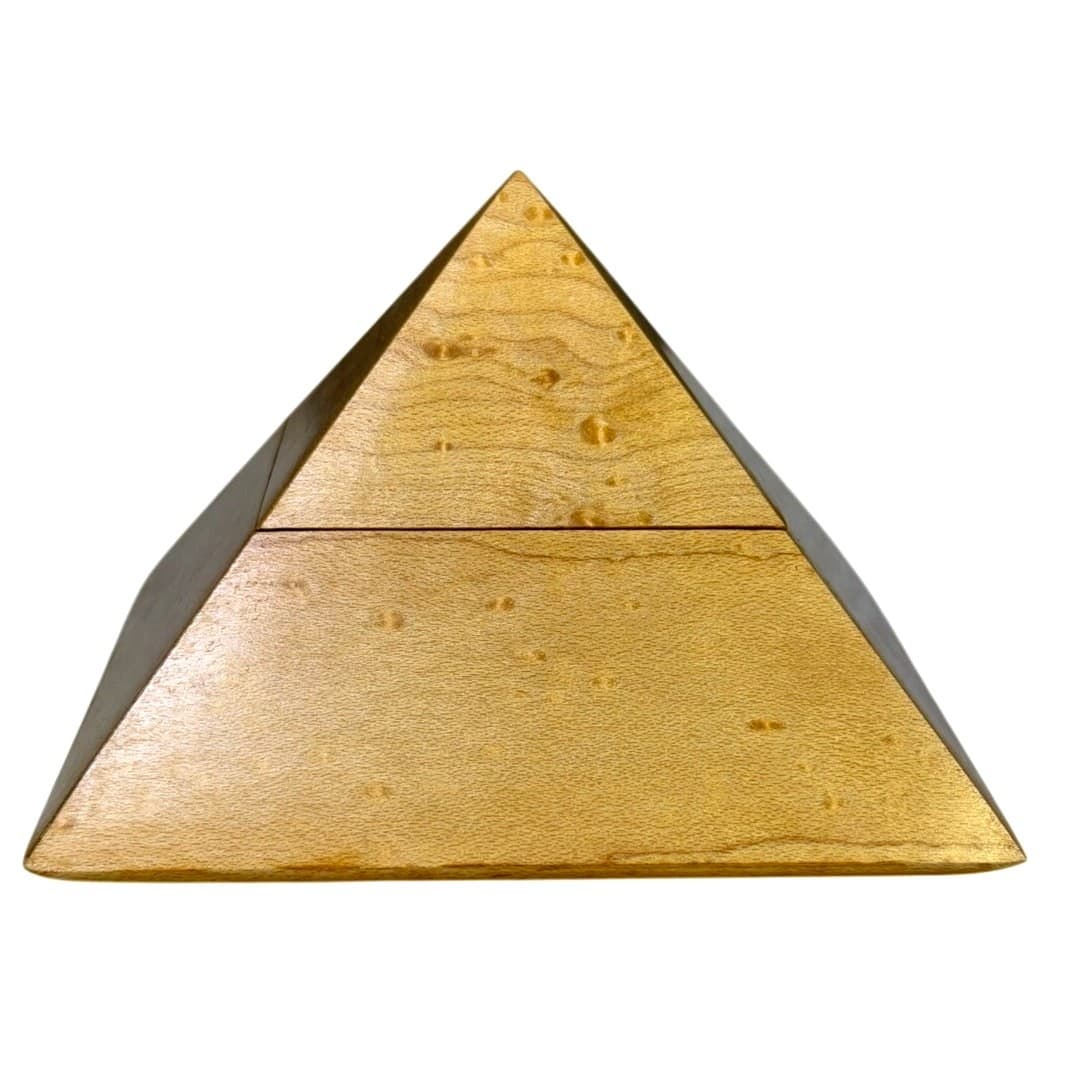 Wooden Bird's Eye Maple Pyramid Trinket Box 3" Tall x 4" Square Base-Excellent
