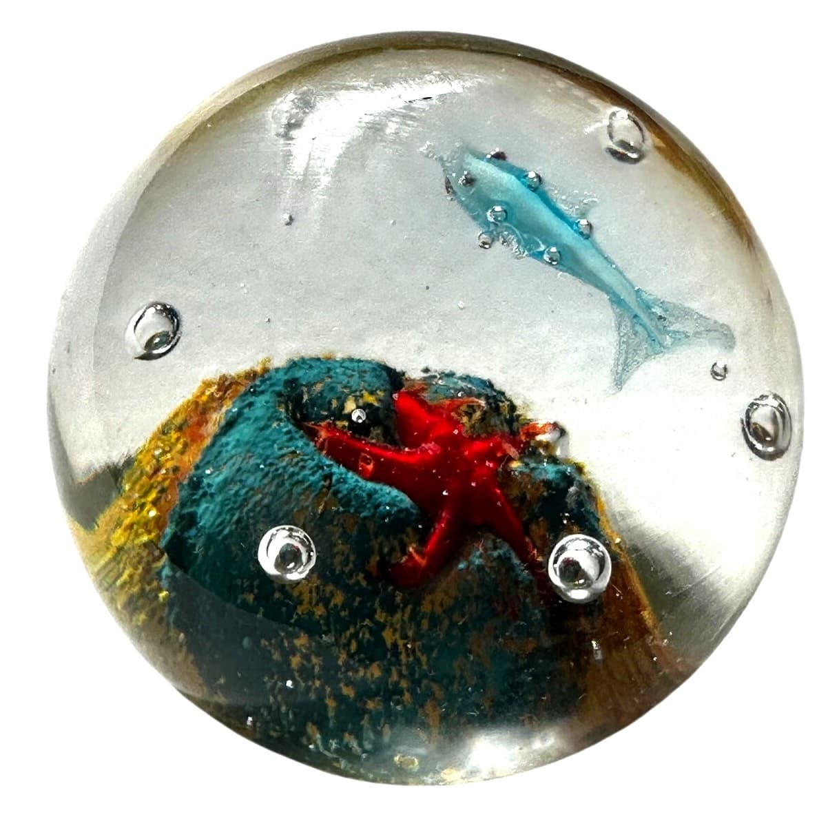Murano Style Art Glass Paperweight Starfish Beach Fish Clear Glass Bubble Design - Thumbnail 4