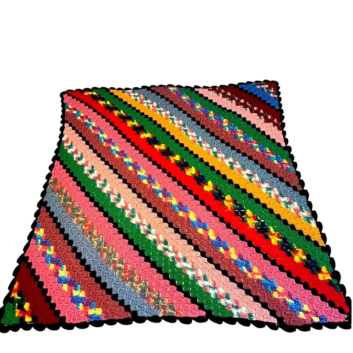 Handmade Vintage Shell Stitch Crochet Afghan Throw Blanket 53x53 Multicolor - Thumbnail 3