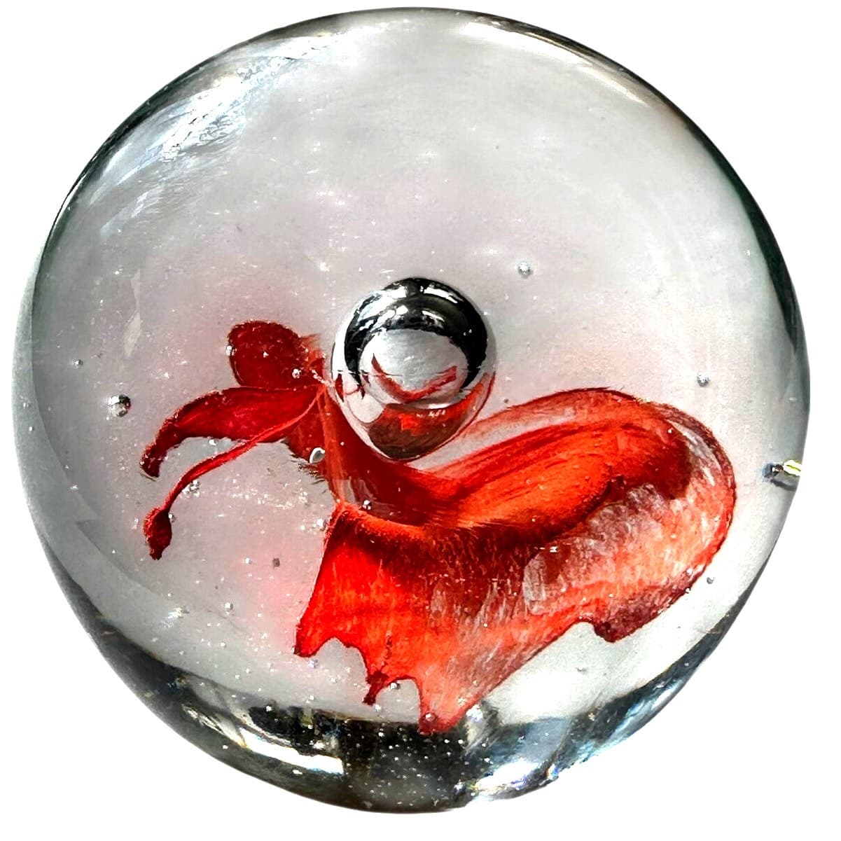Murano Style Art Glass Paperweight Coral Butterfly Clear Glass Bubble Decor - Thumbnail 4