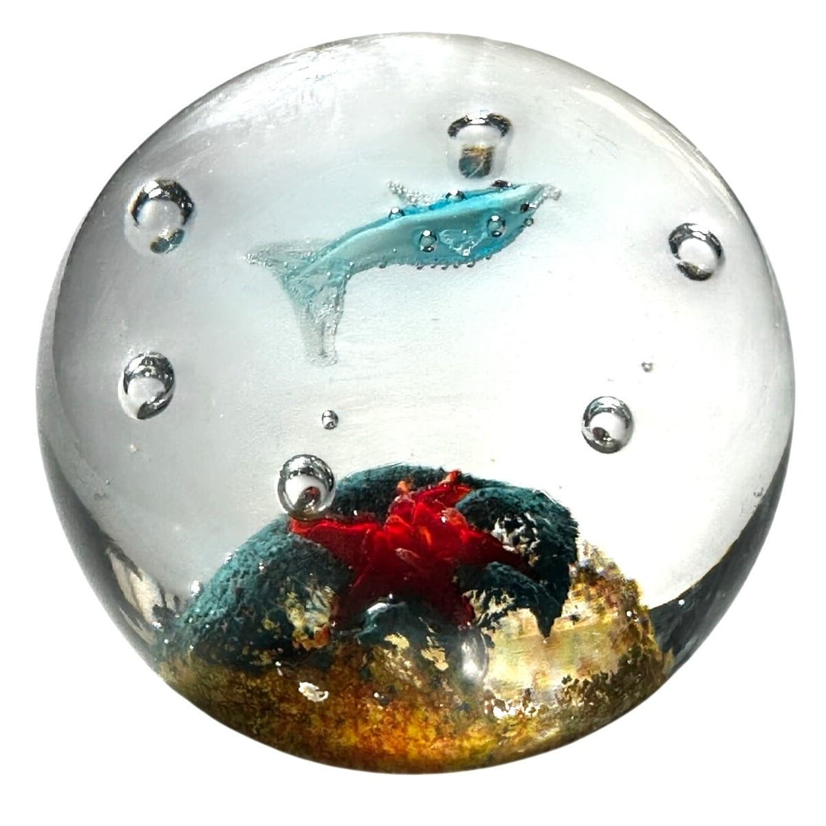 Murano Style Art Glass Paperweight Starfish Beach Fish Clear Glass Bubble Design - Thumbnail 3