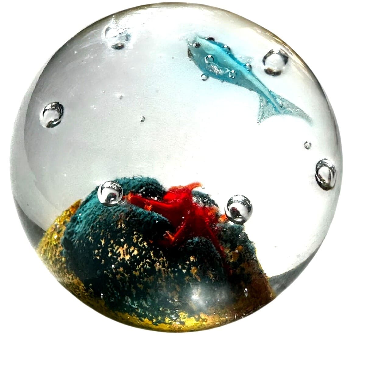 Murano Style Art Glass Paperweight Starfish Beach Fish Clear Glass Bubble Design - Thumbnail 2