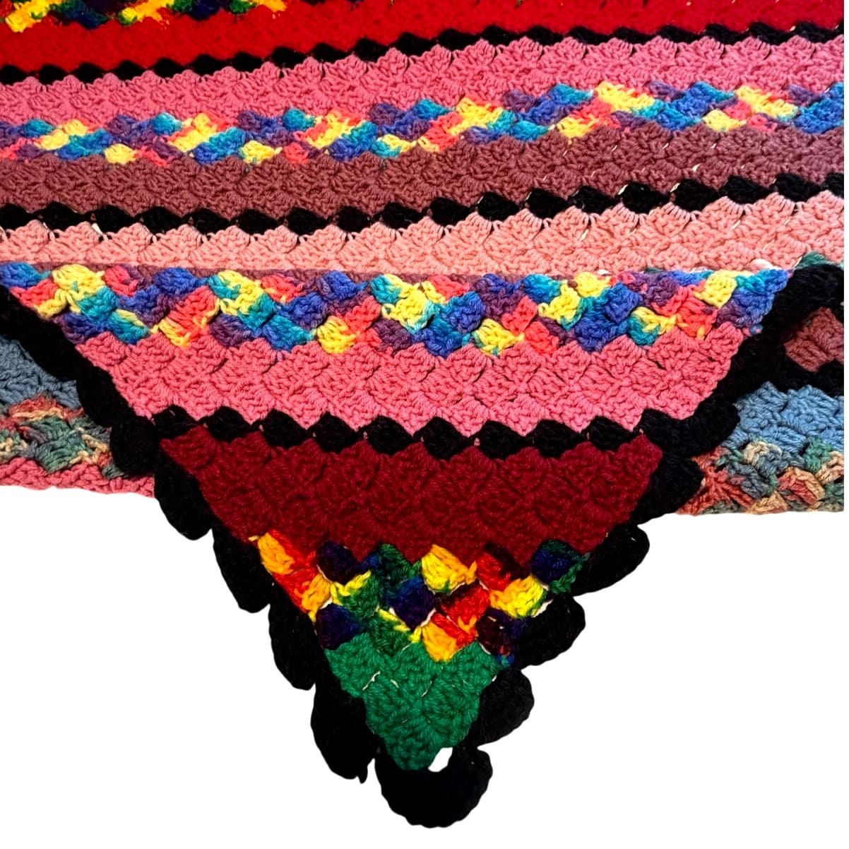 Handmade Vintage Shell Stitch Crochet Afghan Throw Blanket 53x53 Multicolor - Thumbnail 2