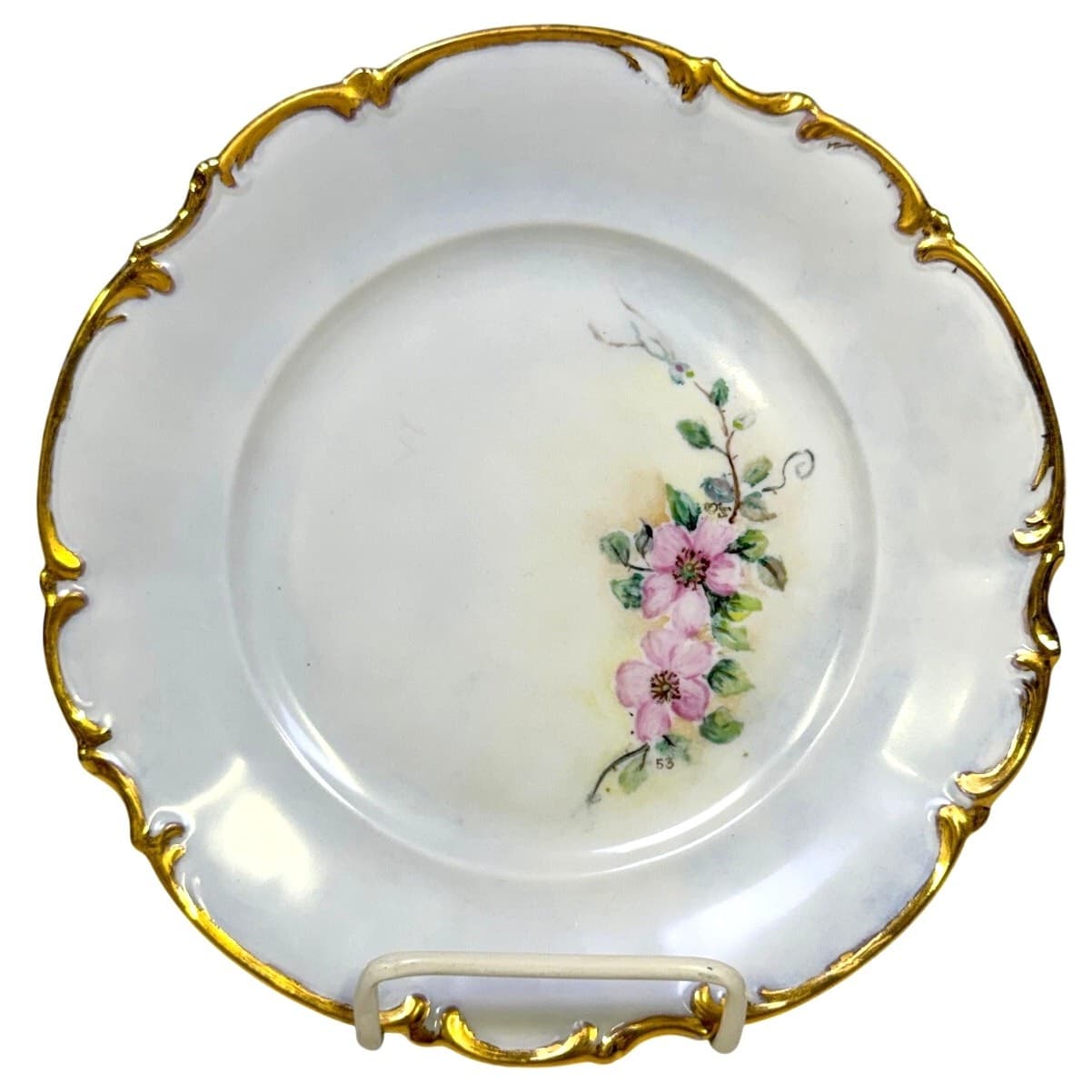 Hutschenreuther Bavaria Germany Porcelain Floral Hand Painted Plate Gold Accents