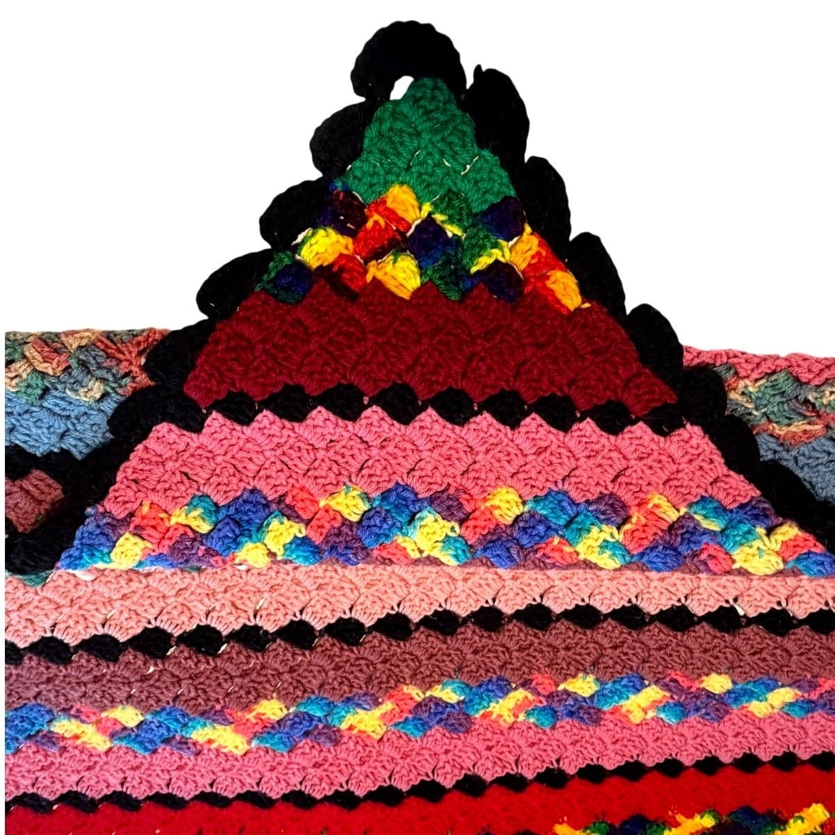 Handmade Vintage Shell Stitch Crochet Afghan Throw Blanket 53x53 Multicolor - Thumbnail 4