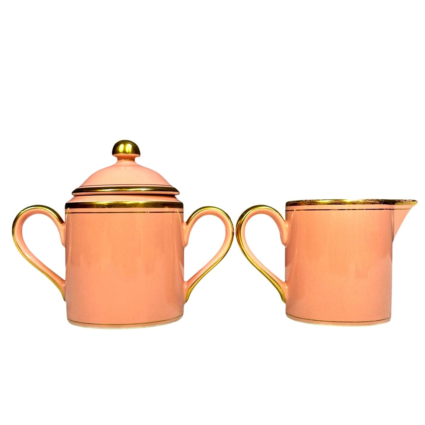 Fitz & Floyd Rare Pavillion Peach Coral Retired 1987-1988 Creamer/Sugar Bowl/Lid - Thumbnail 3