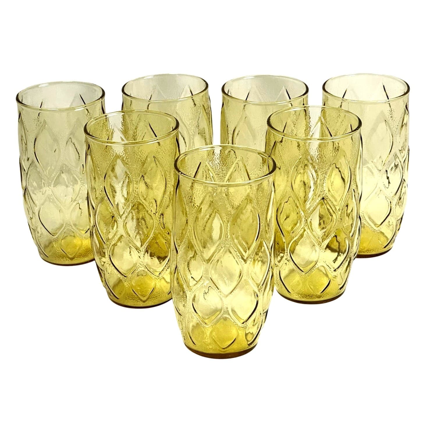 Anchor Hocking MCM Madrid Quilted Amber Yellow Gold Glass Tumblers-Set of 7 - Thumbnail 2