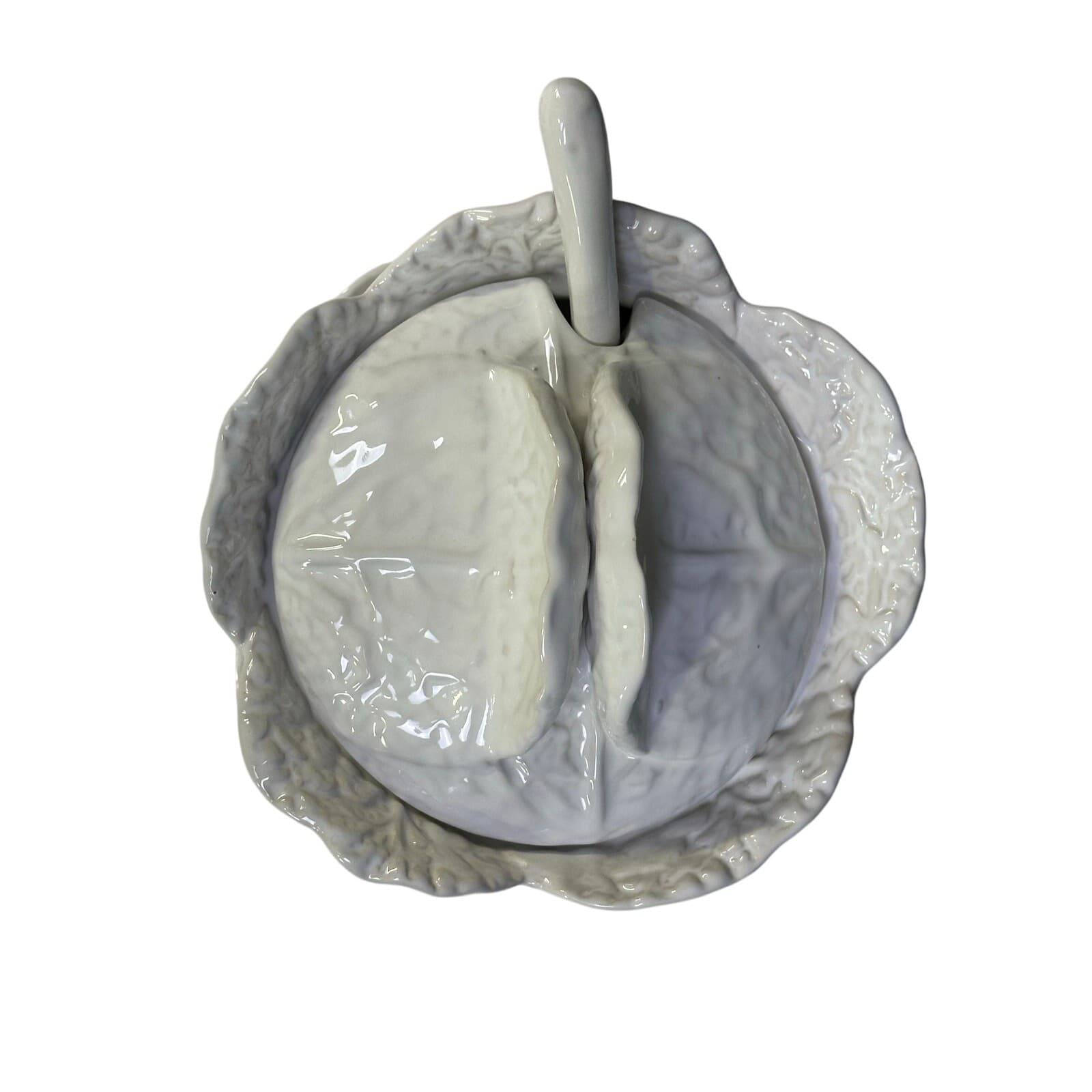 'Knobler' Majolica Portugal White Cabbage Covered Soup Tureen Underplate Ladle - Thumbnail 6