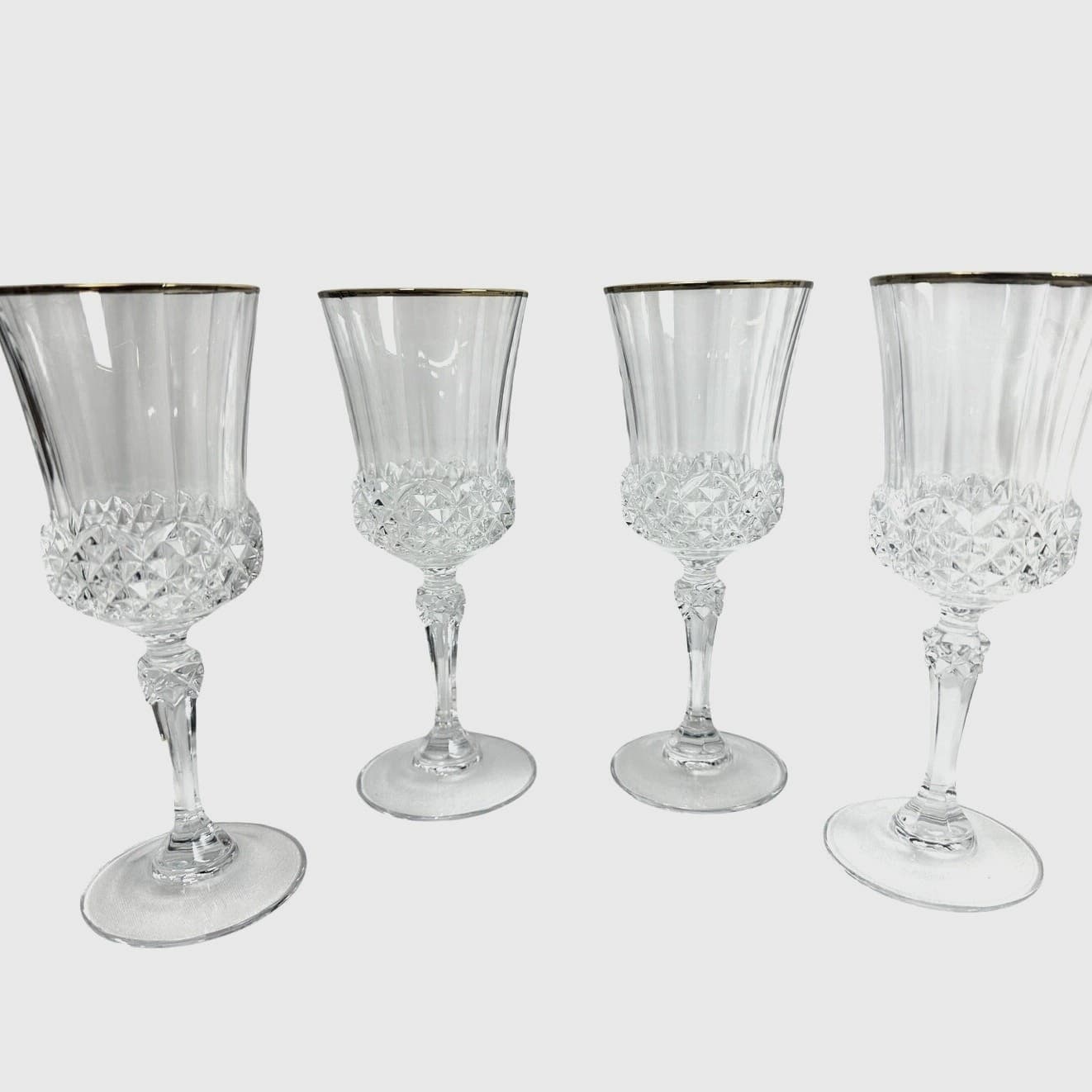 Cristal D'Arques Durand Valencay Gold Rim Lead Crystal 7" Wine Glasses-Set of 4