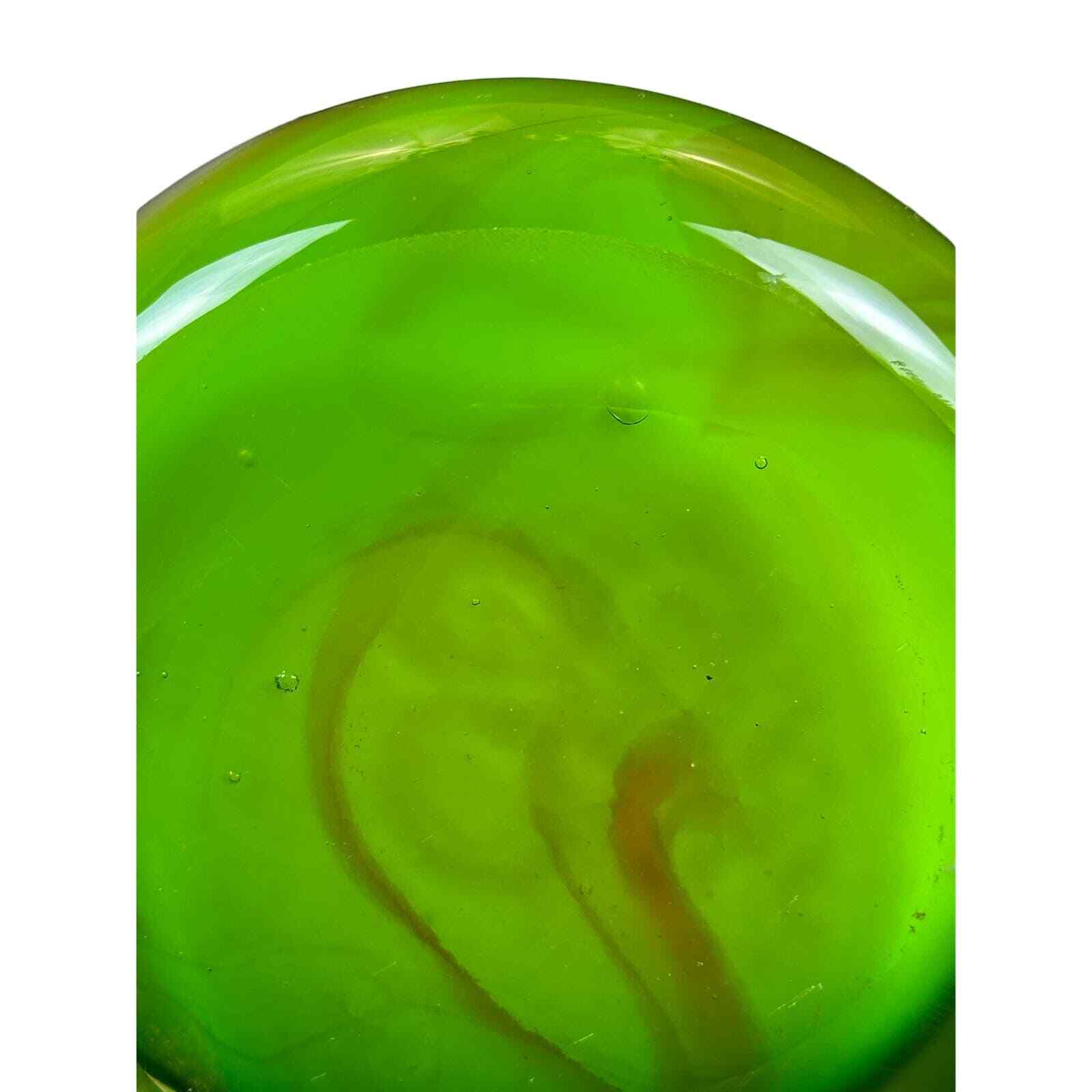 Tulip Glass Vase-Stunning Green White Orange Design 15.5" Vintage Hand blown - Thumbnail 9