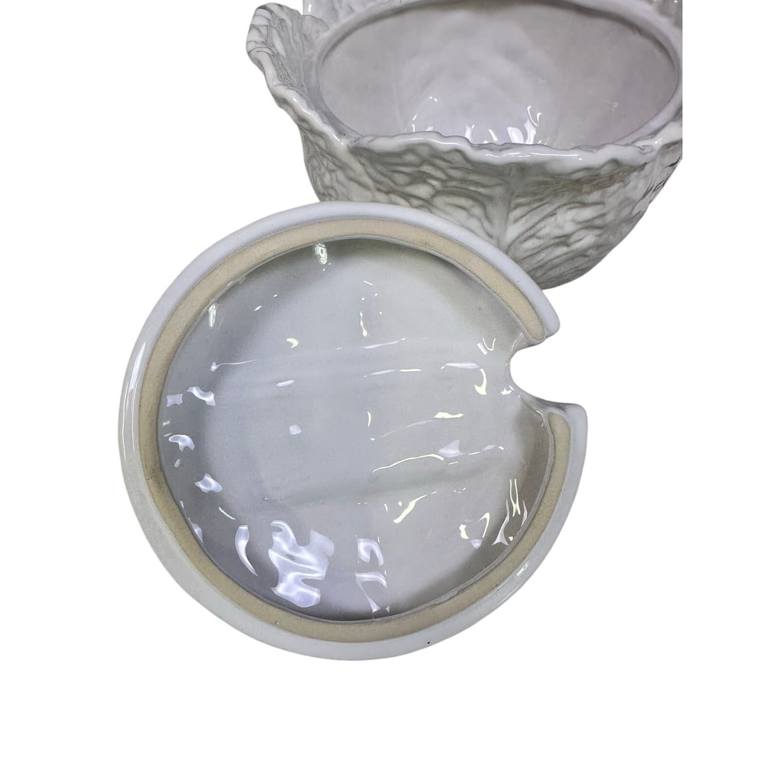 'Knobler' Majolica Portugal White Cabbage Covered Soup Tureen Underplate Ladle - Thumbnail 7