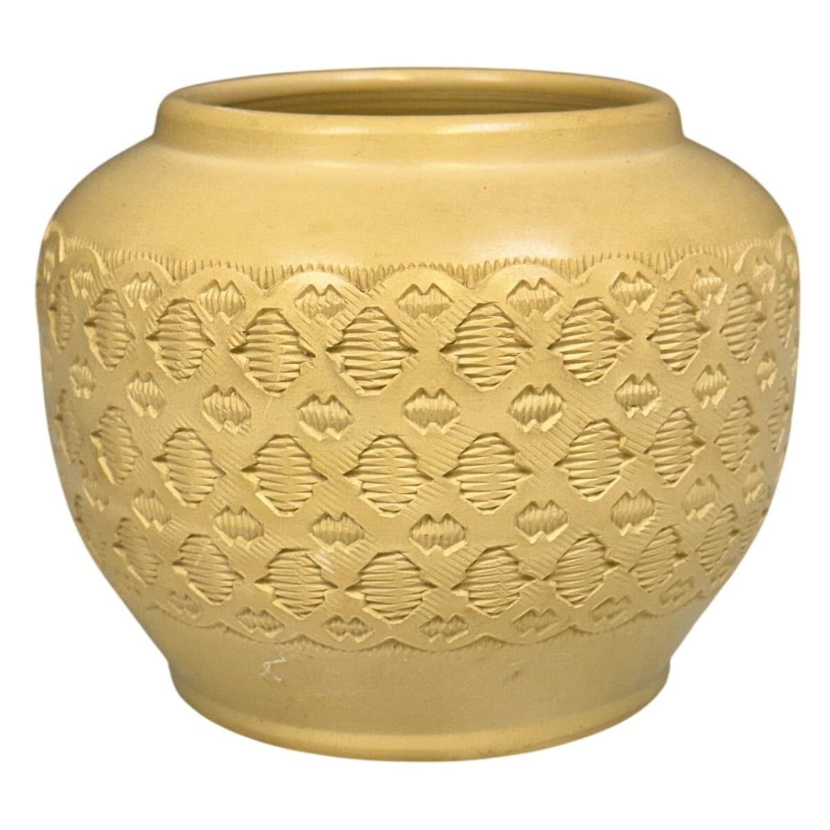 Indonesian Pottery Vintage Textured Round 4.75" Vase Signed AZ Indonesia