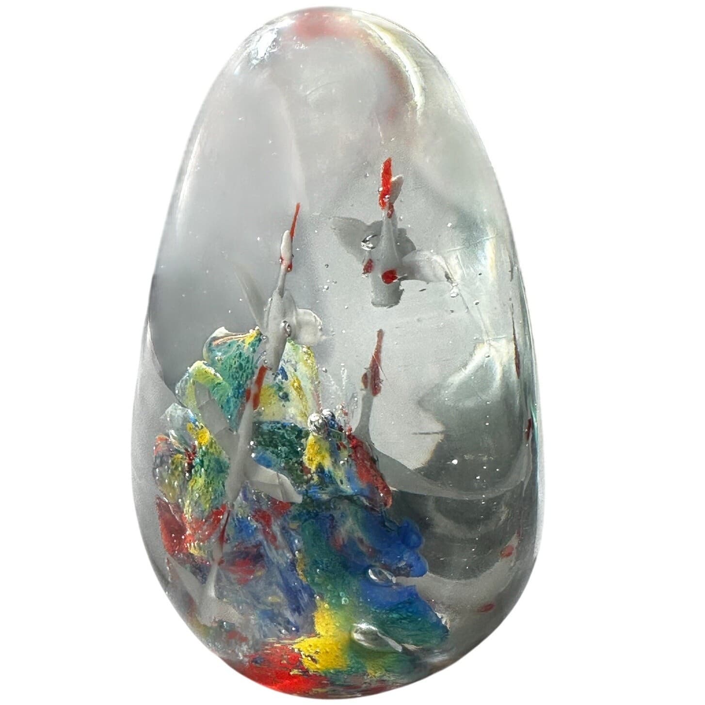 Murano Style Art Glass Paperweight Large Vibrant Colors White Birds in Flight - Thumbnail 8