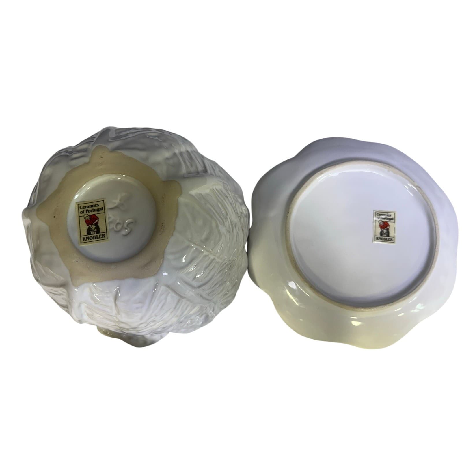 'Knobler' Majolica Portugal White Cabbage Covered Soup Tureen Underplate Ladle - Thumbnail 9