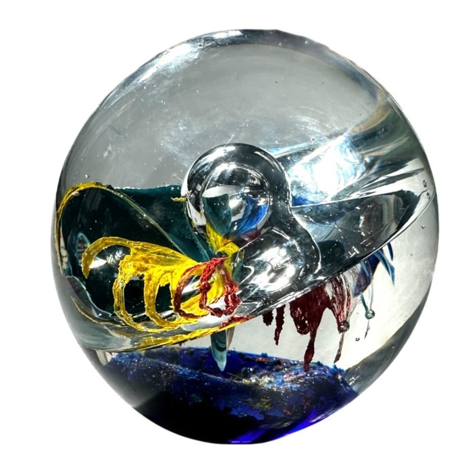 Murano Style Art Glass Paperweight 3D Split Vibrant Flower Huge Glass Bubble - Thumbnail 3