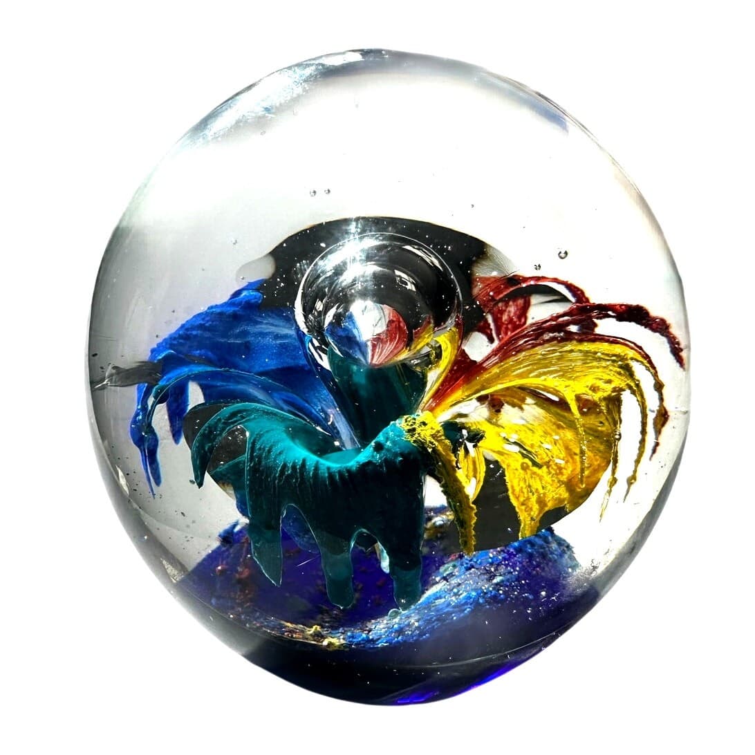 Murano Style Art Glass Paperweight 3D Split Vibrant Flower Huge Glass Bubble - Thumbnail 5