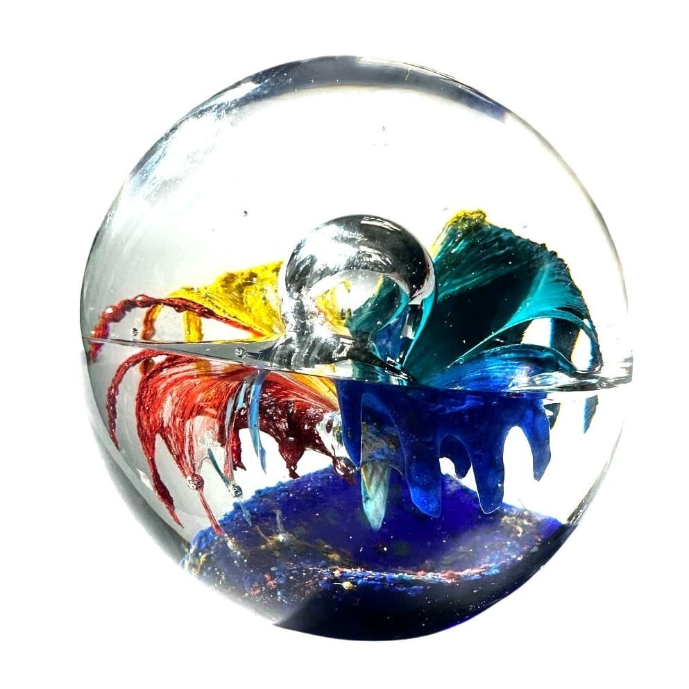 Murano Style Art Glass Paperweight 3D Split Vibrant Flower Huge Glass Bubble - Thumbnail 6