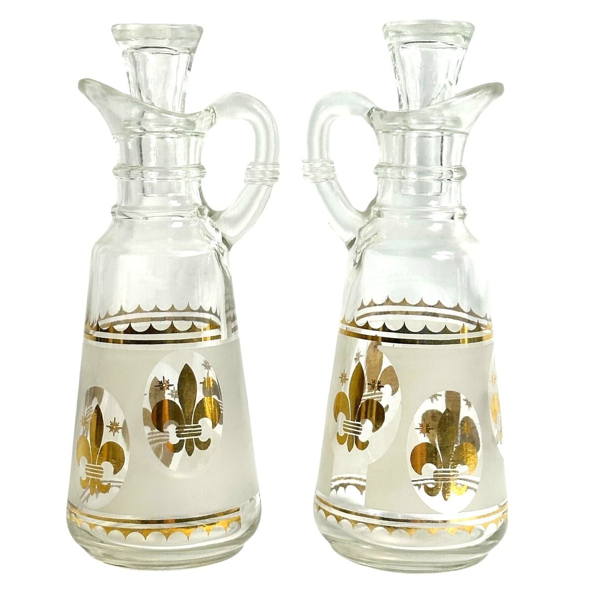 Anchor Hocking Starlyte Clear Gold Fleur de Lis Vintage Oil & Vinegar Cruet Set - Thumbnail 3