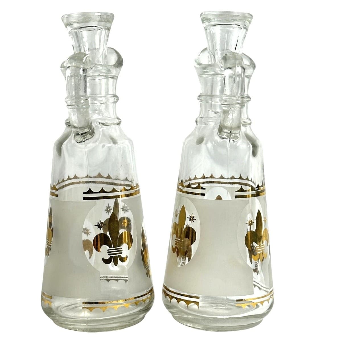 Anchor Hocking Starlyte Clear Gold Fleur de Lis Vintage Oil & Vinegar Cruet Set - Thumbnail 2