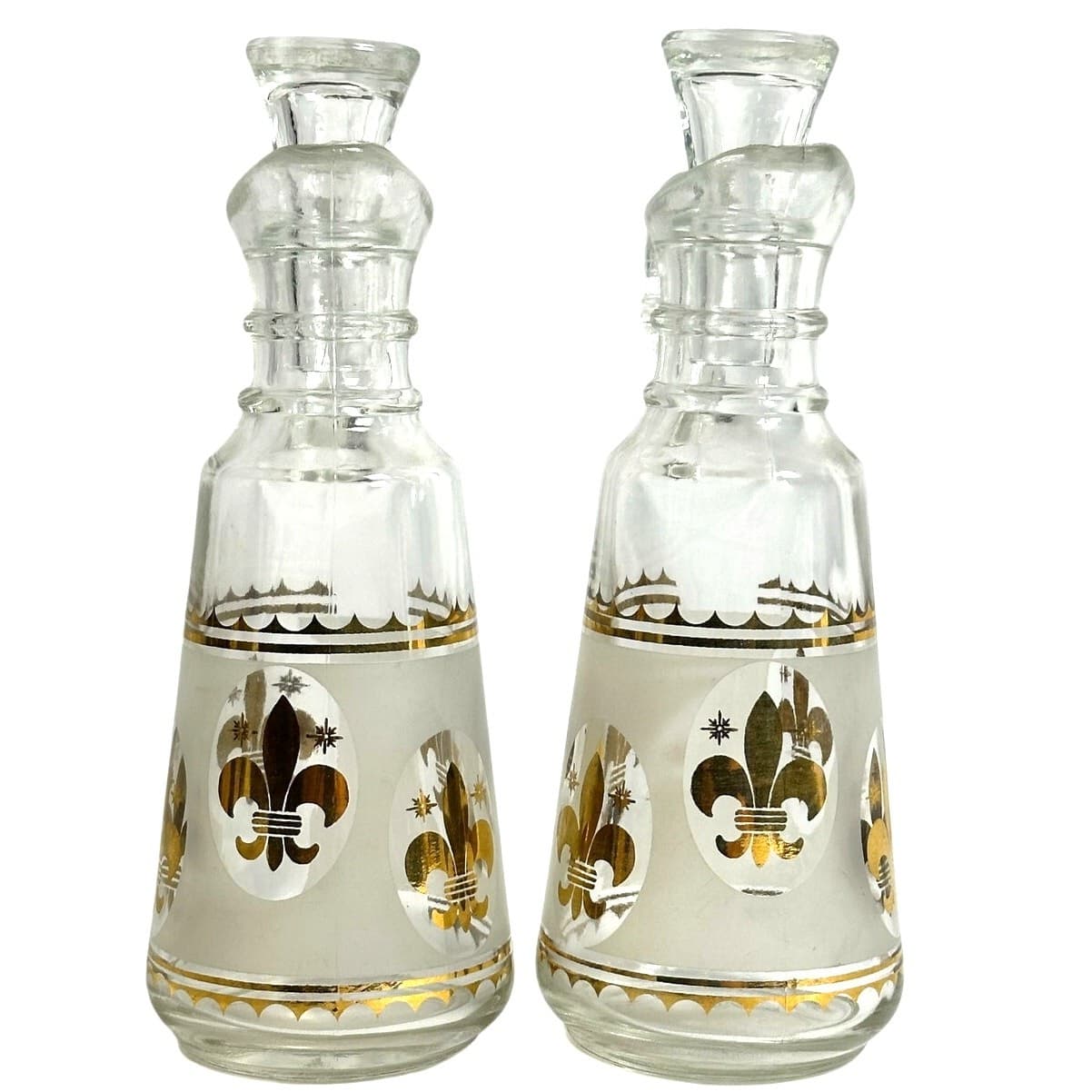 Anchor Hocking Starlyte Clear Gold Fleur de Lis Vintage Oil & Vinegar Cruet Set - Thumbnail 4