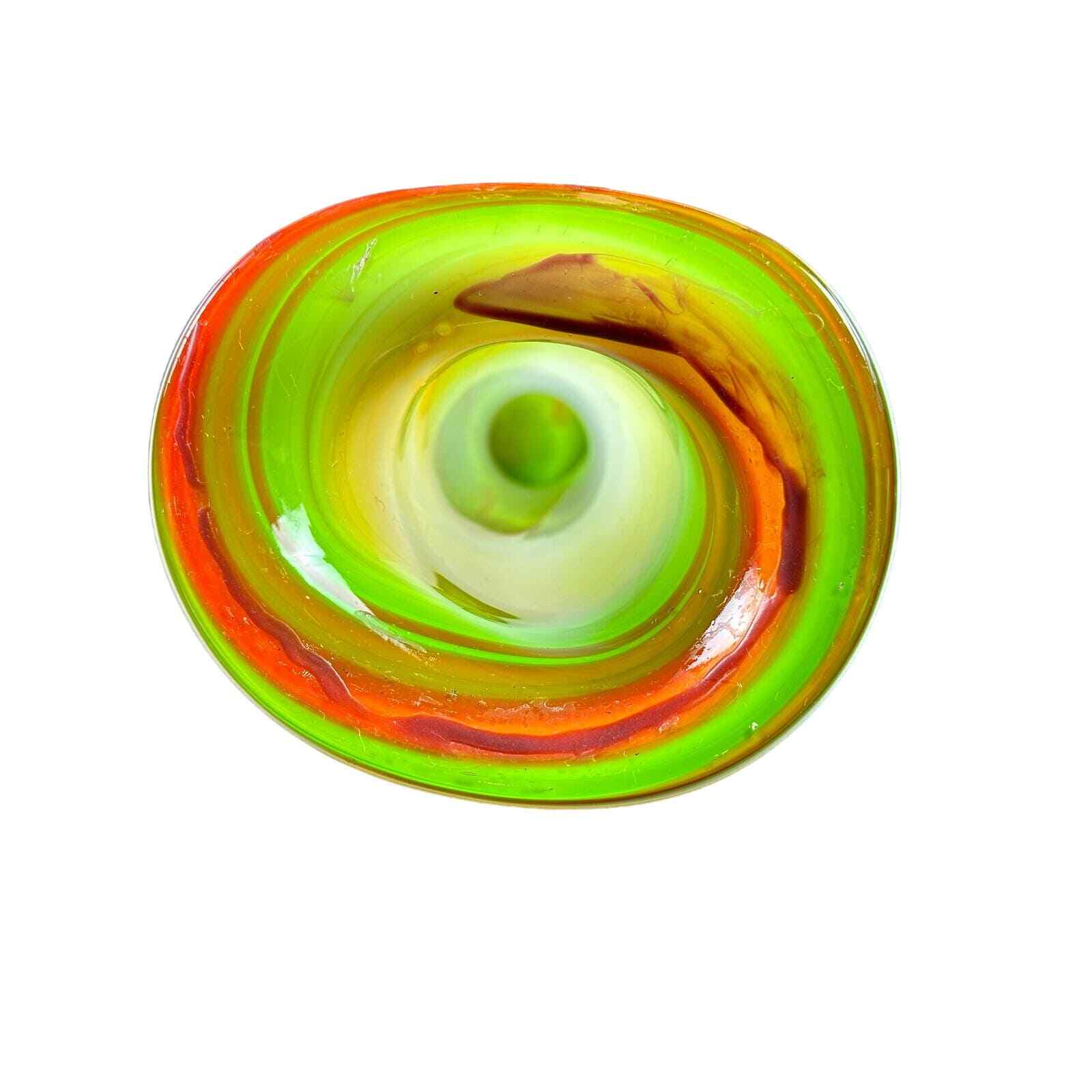 Tulip Glass Vase-Stunning Green White Orange Design 15.5" Vintage Hand blown - Thumbnail 5