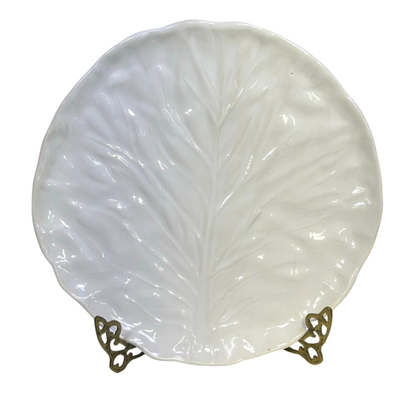 Majolica Portugal White Cabbage 1 Dinner Plate and 2 Salad Plates-Excellent - Thumbnail 2