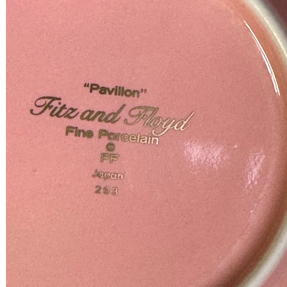 Fitz & Floyd Rare Pavillion Peach Coral Retired 1987-1988 1 Mug and 4 Saucers - Thumbnail 6