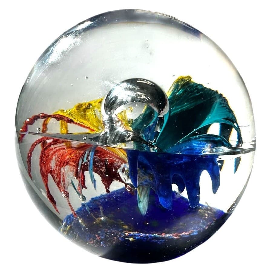 Murano Style Art Glass Paperweight 3D Split Vibrant Flower Huge Glass Bubble - Thumbnail 2