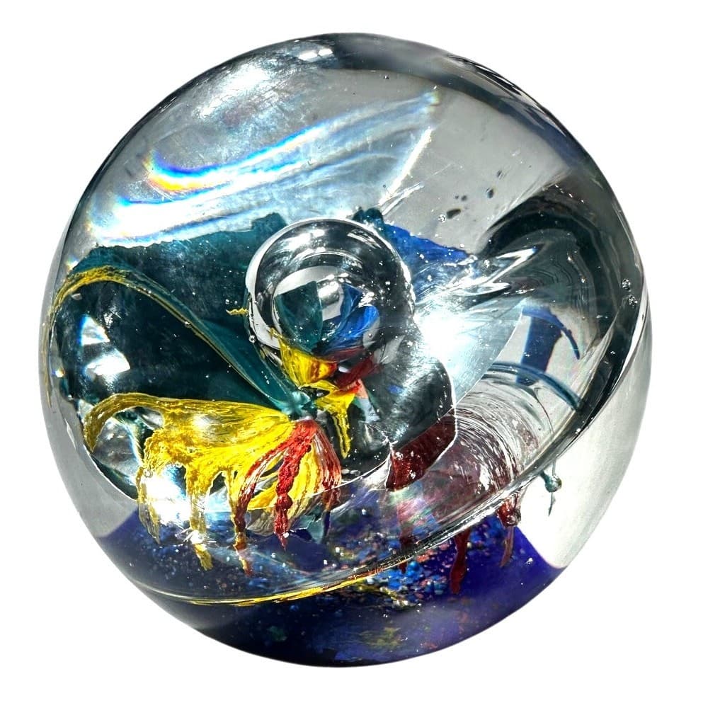Murano Style Art Glass Paperweight 3D Split Vibrant Flower Huge Glass Bubble - Thumbnail 4