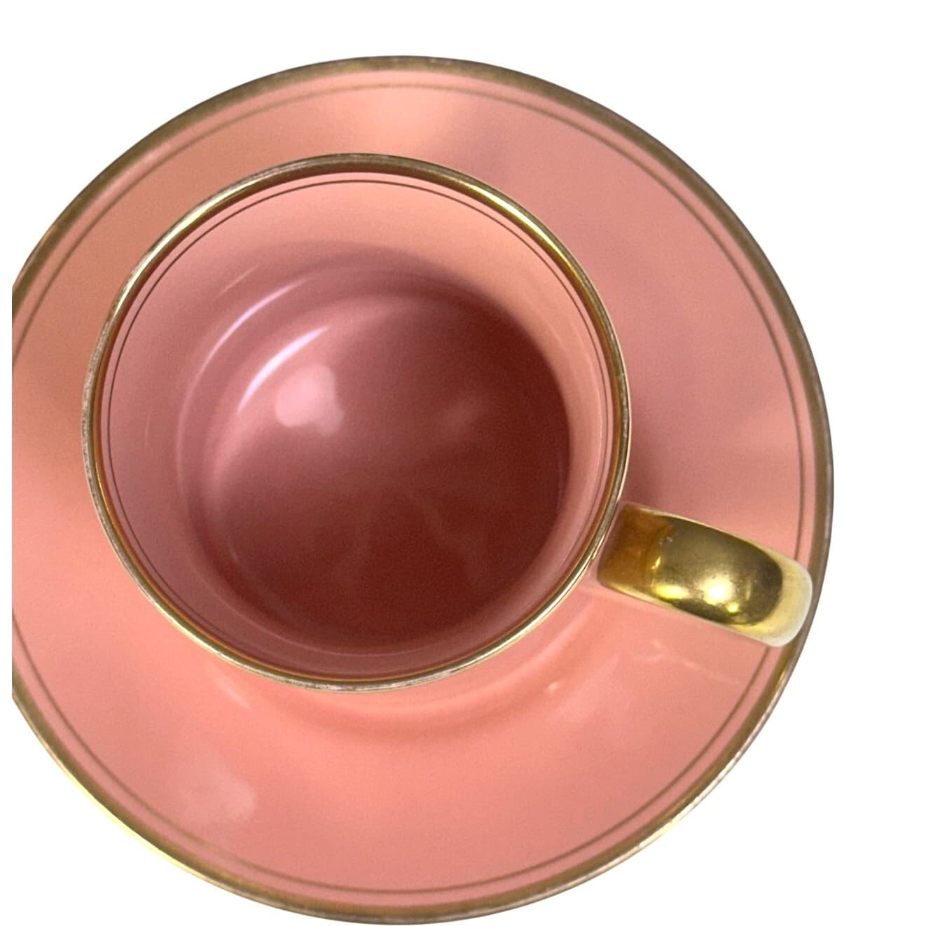 Fitz & Floyd Rare Pavillion Peach Coral Retired 1987-1988 1 Mug and 4 Saucers - Thumbnail 3